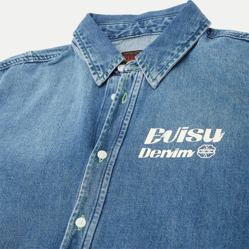 EVISU Shirts BRUSH DAICOCK PRINTED DENIM LS SHIRT 2ESHTM4DL1015 MID TONE INDIGO